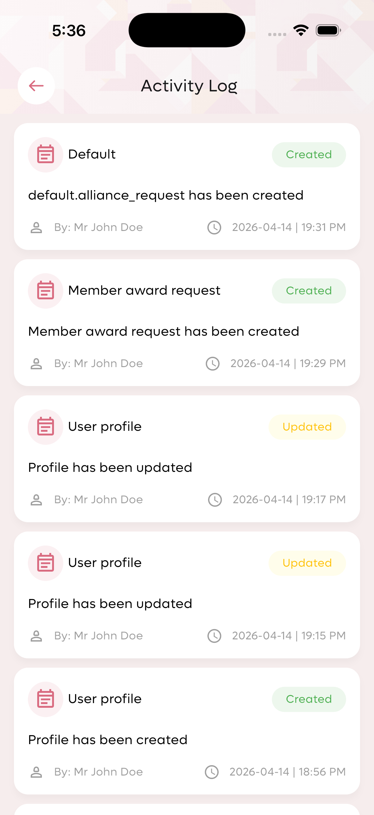 Activity Log